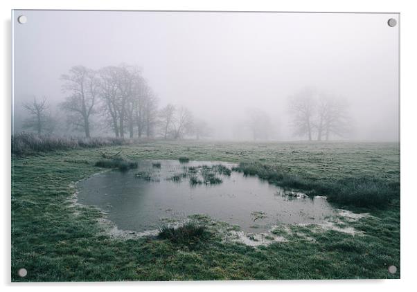 Morning frost and fog over rural countryside scene Acrylic by Liam Grant