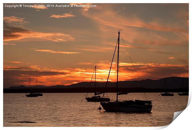 Sailboats at sunset. Print by Tommy Dickson