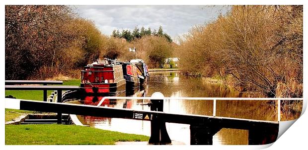 MOORED NARROW BOATS Print by len milner