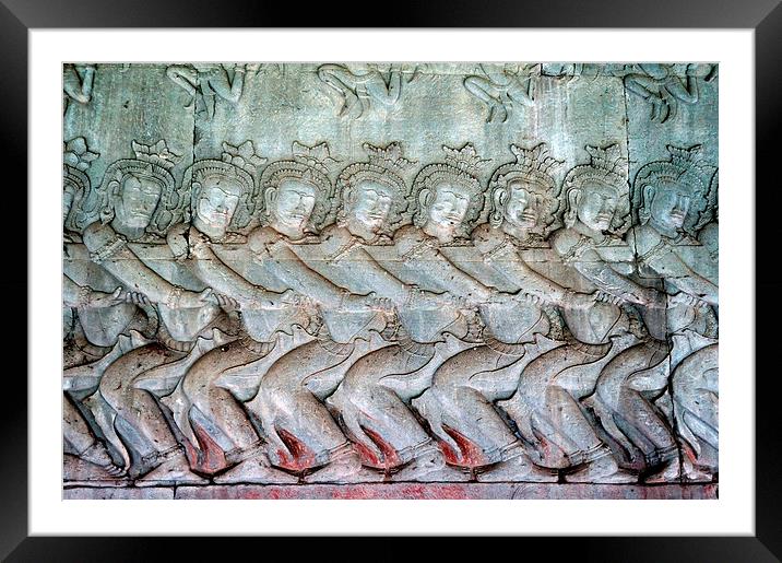 Bas-relief Sculpture, Angkor Wat, Cambodia Framed Mounted Print by Geoffrey Higges