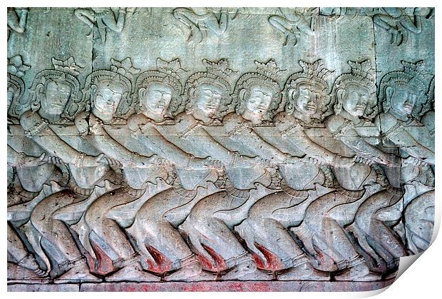 Bas-relief Sculpture, Angkor Wat, Cambodia Print by Geoffrey Higges