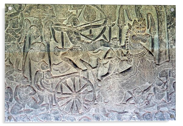 Bas-relief Sculpture, Angkor Wat, Cambodia Acrylic by Geoffrey Higges