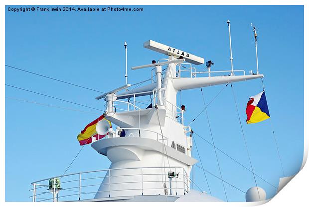 Radar set up on P&O ship Oceana Print by Frank Irwin