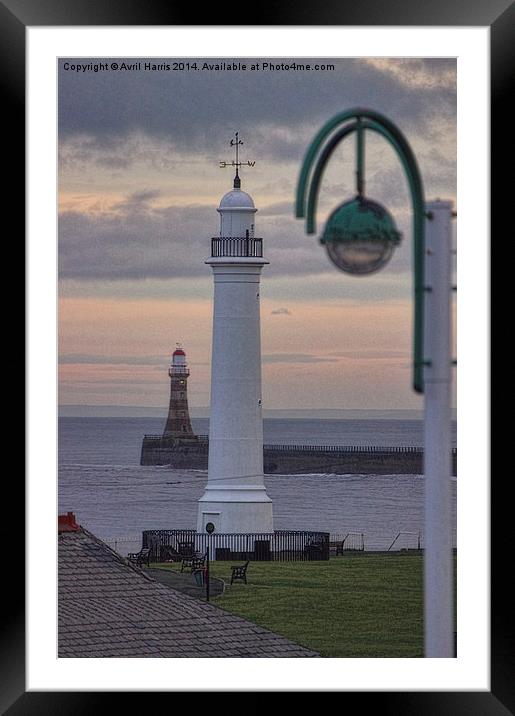 Seaburn and Roker Lighthouse. Framed Mounted Print by Avril Harris