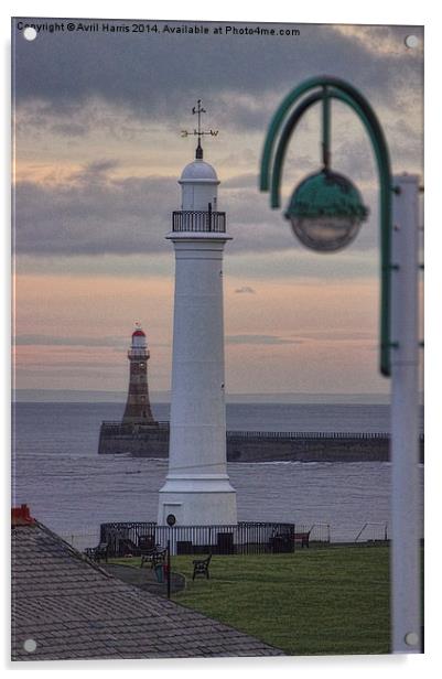 Seaburn and Roker Lighthouse. Acrylic by Avril Harris