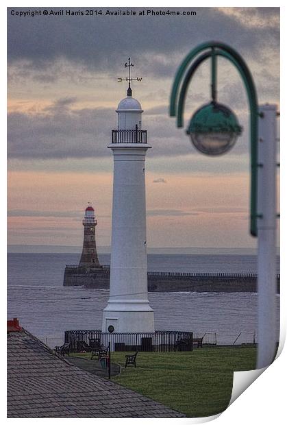 Seaburn and Roker Lighthouse. Print by Avril Harris