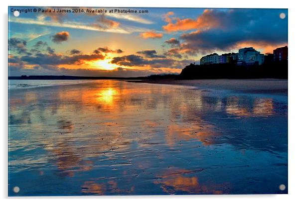 Sunset in Tenby Acrylic by Paula J James