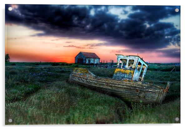 Sunset over Thornham in Norfolk Acrylic by Gary Pearson