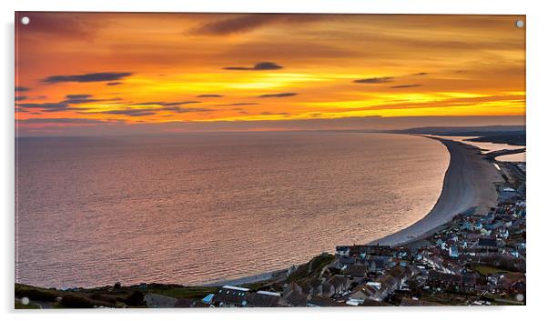 Sunset from a bay village in Dorset UK Acrylic by Kat Arul