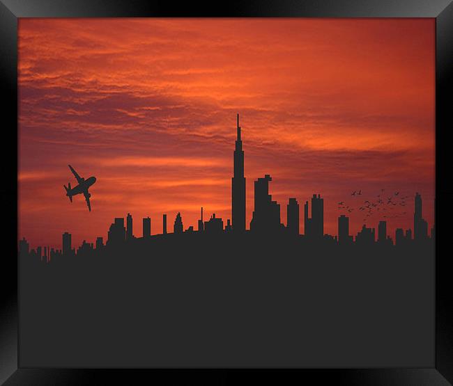 Blood Red City Skyline Framed Print by Ade Robbins