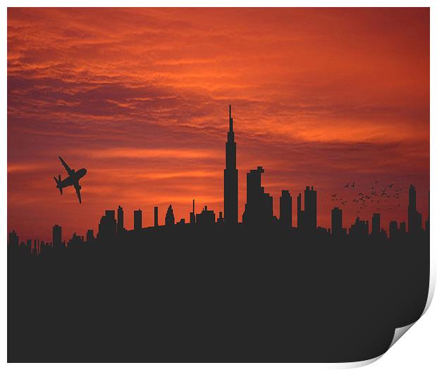 Blood Red City Skyline Print by Ade Robbins