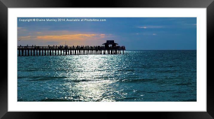 Sunset Fishing on the Pier Framed Mounted Print by Elaine Manley