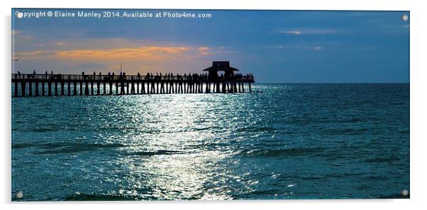 Sunset Fishing on the Pier Acrylic by Elaine Manley