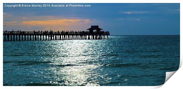 Sunset Fishing on the Pier Print by Elaine Manley