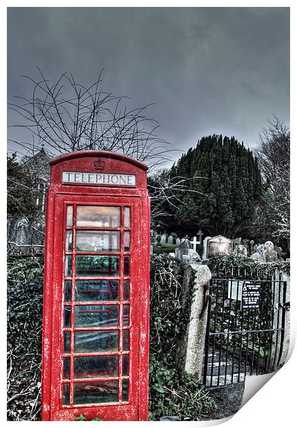phone box outside a graveyard Print by frank martyn