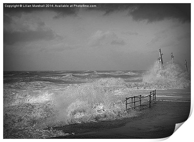 Rough Seas at Cleveleys. Print by Lilian Marshall