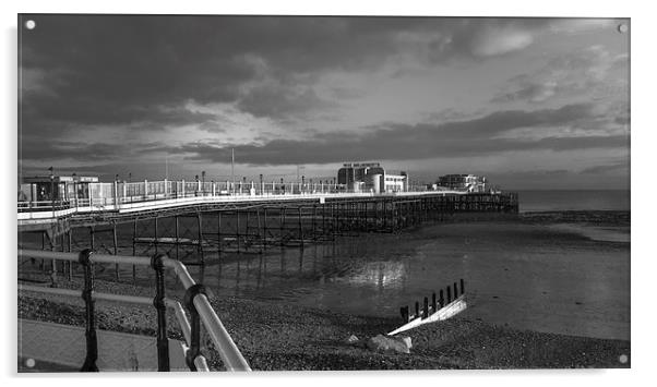 Worthing Pier Black And White Acrylic by Clive Eariss