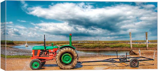 Green and red tractor Brancaster Canvas Print by Gary Pearson