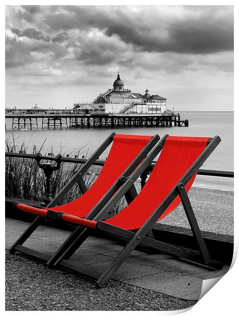 Eastbourne Pier & Deckchairs Print by Andy Huntley