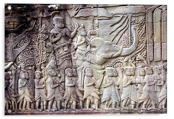 Bas-relief, Bayon Temple, Cambodia Acrylic by Geoffrey Higges