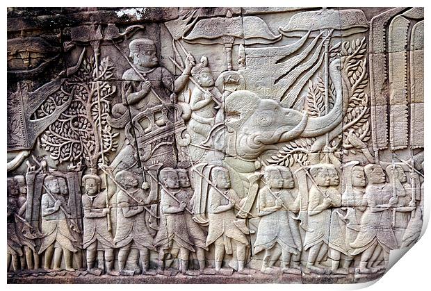 Bas-relief, Bayon Temple, Cambodia Print by Geoffrey Higges