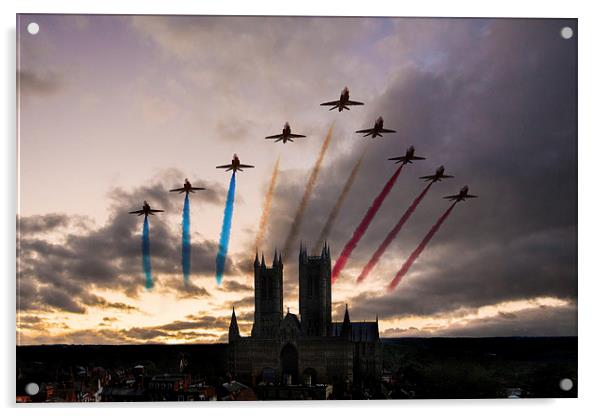 Red Arrows over Lincoln Cathedral Acrylic by J Biggadike