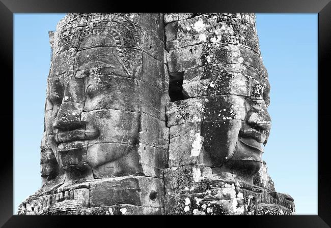 Face Sculptures, Bayon Temple, Cambodia Framed Print by Geoffrey Higges