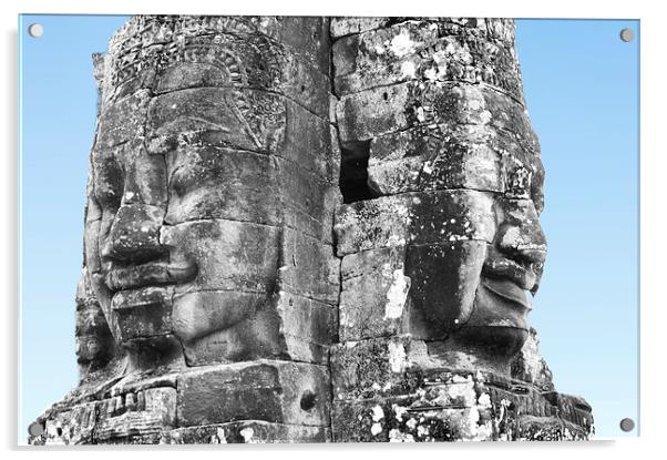 Face Sculptures, Bayon Temple, Cambodia Acrylic by Geoffrey Higges