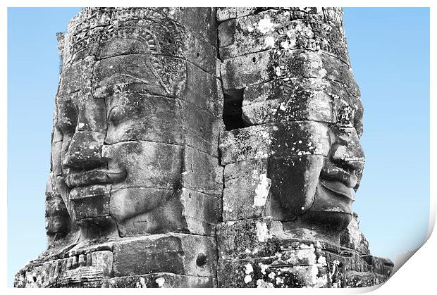 Face Sculptures, Bayon Temple, Cambodia Print by Geoffrey Higges