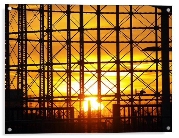 Sunset through gas holder Acrylic by Andy Huntley