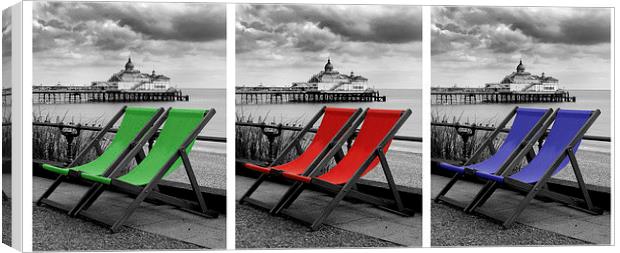Eastbourne Pier & Deckchairs x 3 Canvas Print by Andy Huntley