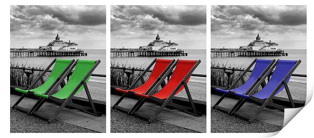 Eastbourne Pier & Deckchairs x 3 Print by Andy Huntley
