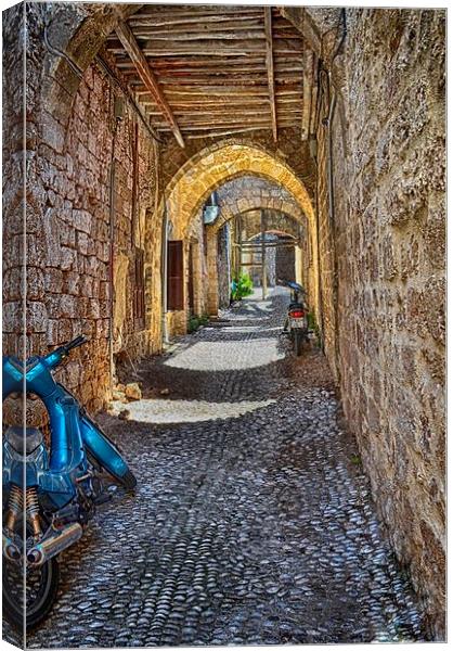 Cobbled Rhodes Canvas Print by Angela Wallace