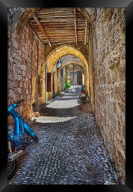 Cobbled Rhodes Framed Print by Angela Wallace