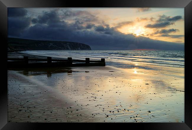 Swanage Bay Sunrise Framed Print by Darren Galpin