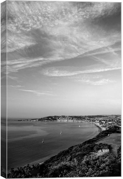 Swanage View in Mono Canvas Print by Darren Galpin