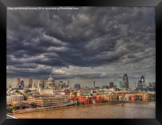 Storm Clouds over London Framed Print by Andy Huntley