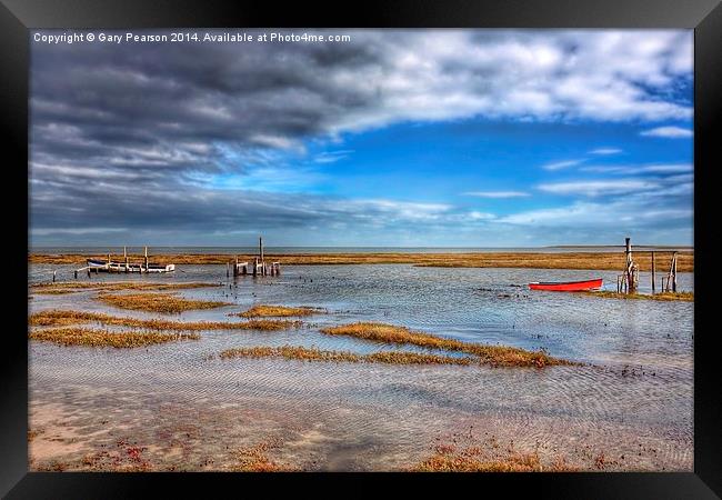 The red rowing boat Thornham Framed Print by Gary Pearson