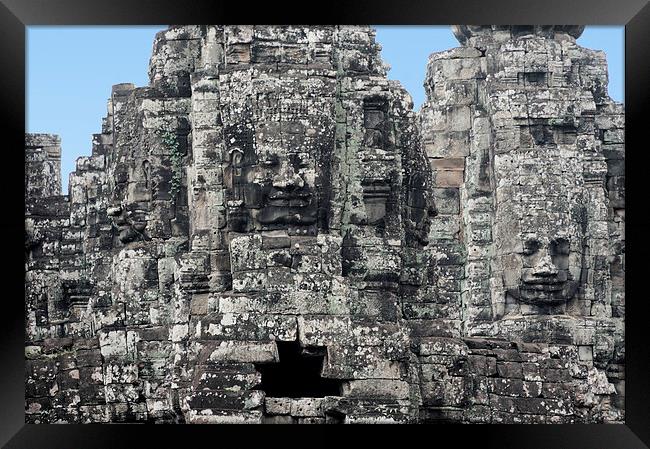 Stone Faces, Bayon Temple, Cambodia Framed Print by Geoffrey Higges