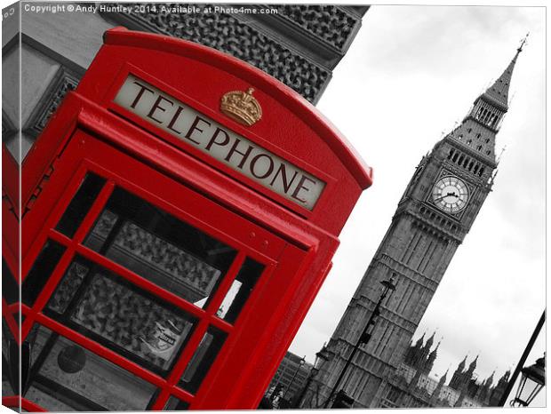 Phone Box London Canvas Print by Andy Huntley