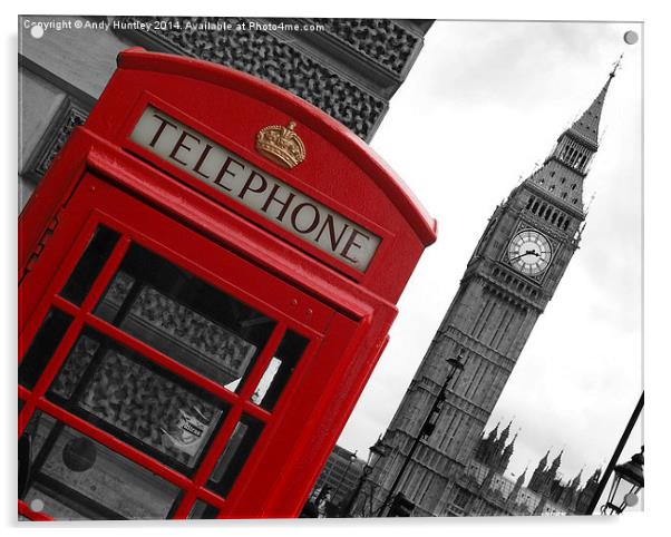 Phone Box London Acrylic by Andy Huntley