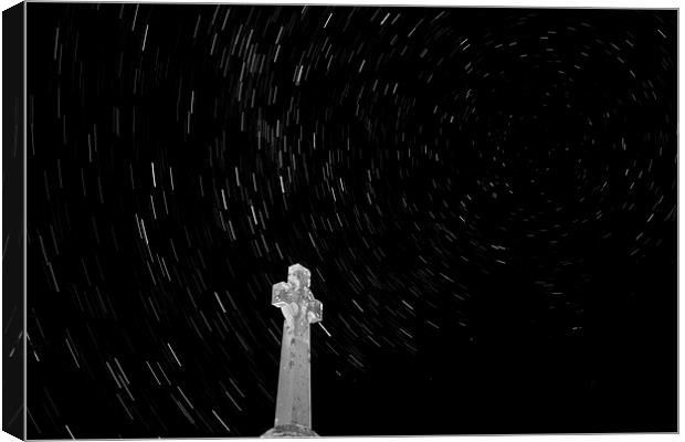 Celtic Cross Star Trails Canvas Print by Matthew Burniston