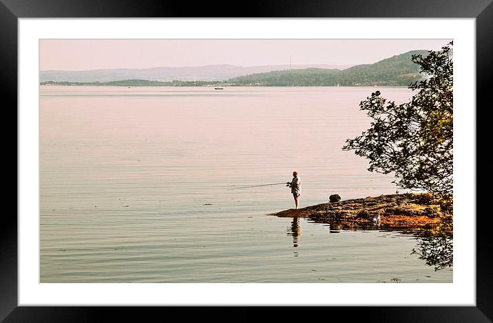 FISHING IN THE LOCH Framed Mounted Print by len milner