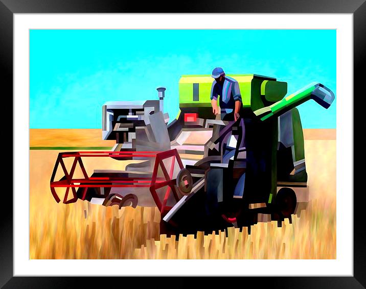 Combine Harvester Framed Mounted Print by Trevor Butcher