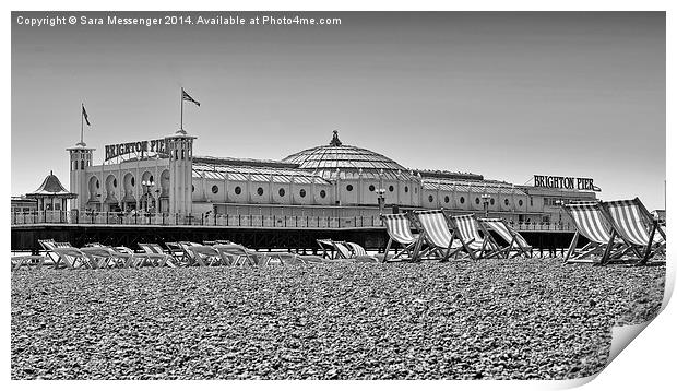 Brighton pier in black and white Print by Sara Messenger