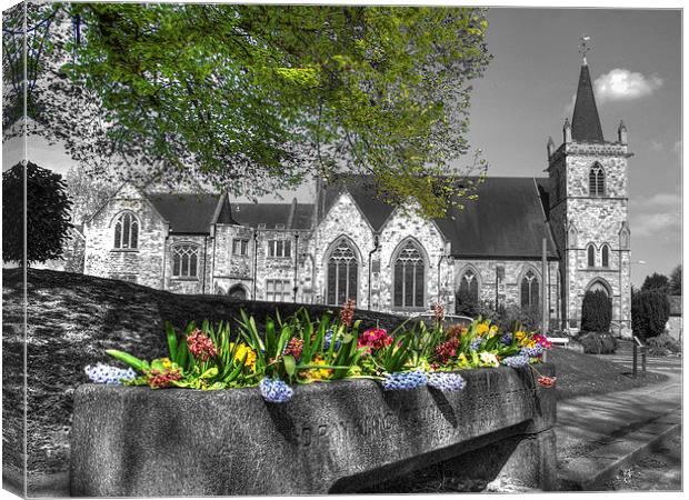 Flowers outside Church Canvas Print by Andy Huntley