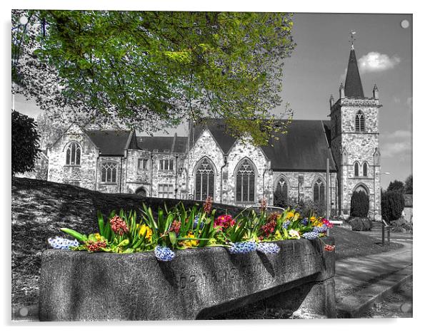 Flowers outside Church Acrylic by Andy Huntley