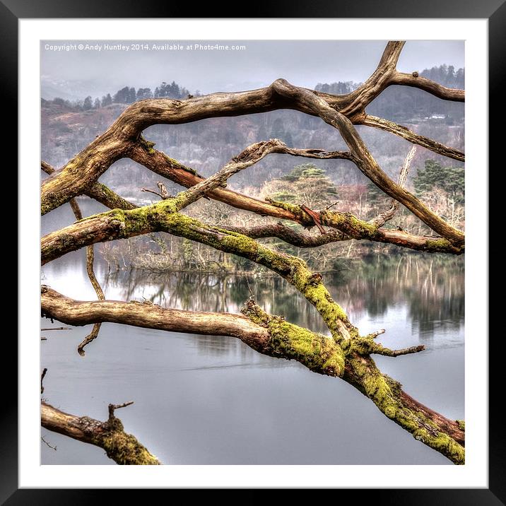Branches over Lake Framed Mounted Print by Andy Huntley