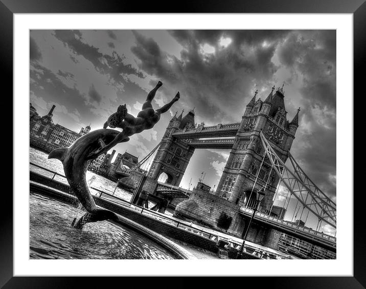 Dolphin by Tower Bridge Framed Mounted Print by Andy Huntley