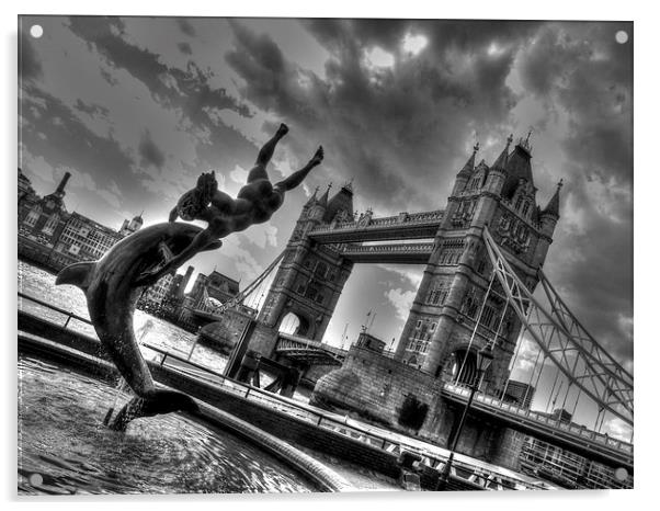 Dolphin by Tower Bridge Acrylic by Andy Huntley